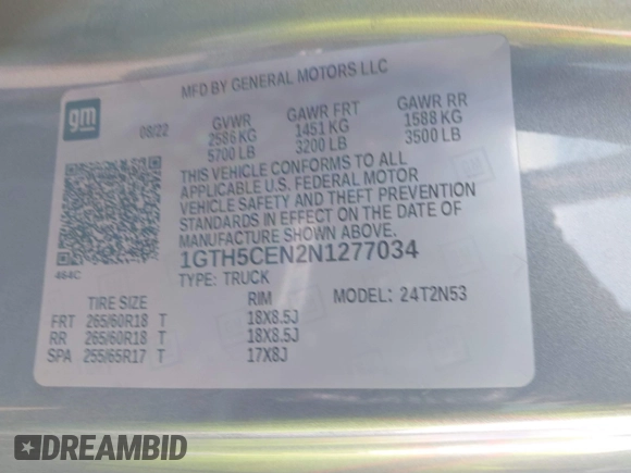 2022 GMC Canyon 2WD Elevation with VIN 1GTH5CEN2N1277034, listed as a IAAI auction lot 41602081 with 50,853 mi miles. Bid and sale history available at carsss.com. Image 9.