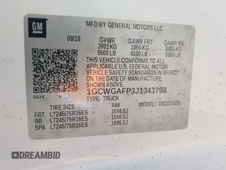 2018 Chevrolet Express Cargo with VIN 1GCWGAFP3J1343798, listed as a IAAI auction lot 40219592 with 121,288 mi miles and . Bid and sale history available at DreamBid. Image 9.
