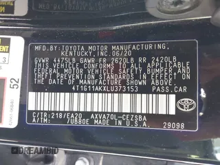 2020 Toyota Camry SE with VIN 4T1G11AKXLU373153, listed as a IAAI auction lot 40631251 with 53,500 mi miles. Bid and sale history available at carsss.com. Image 9.