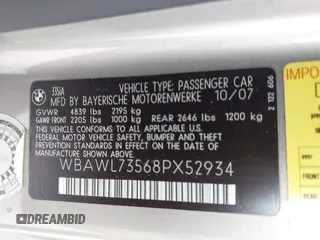 2008 BMW 3 Series 335i with VIN WBAWL73568PX52934, listed as a IAAI auction lot 41922070 with 75,994 mi miles and . Bid and sale history available at carsss.com. Image 9.