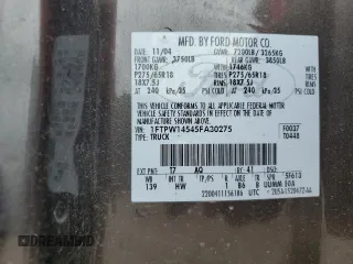 2005 Ford F-150 XLT с VIN 1FTPW14545FA30275, выставлен на аукционе Copart как лот 61608275 с пробегом 190 158 миль миль и Чистый • Clean title. История ставок и продаж доступна на DreamBid. Изображение 12.