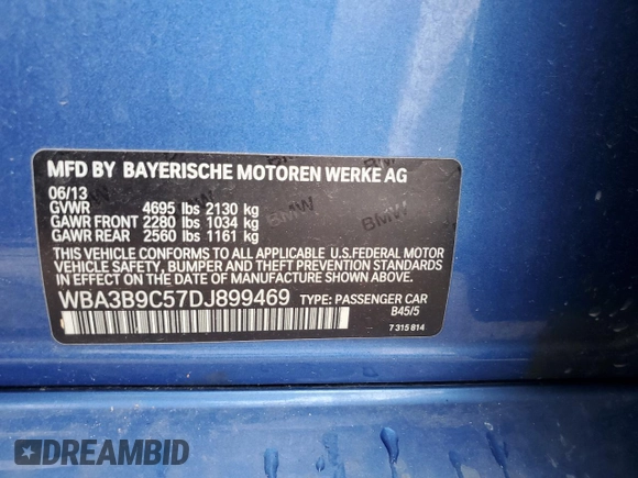 2013 BMW 3 Series 335i xDrive z VIN WBA3B9C57DJ899469, wystawiony jako Copart lot #59696905 z przebiegiem 123 340 mil mil oraz Szkoda całkowita • Salvage title. Historia ofert i sprzedaży dostępna na DreamBid. Obrazek 12.