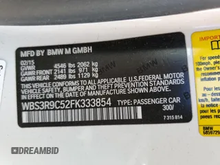 2015 BMW M4 with VIN WBS3R9C52FK333854, listed as a Copart auction lot 55025564 with 0 mi miles and Salvage Title. Bid and sale history available at carsss.com. Image 13.