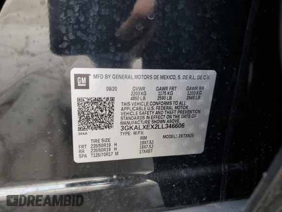2020 GMC Terrain Denali with VIN 3GKALXEX2LL346606, listed as a Copart auction lot 51112045 with 46,871 mi miles and Salvage title. Bid and sale history available at DreamBid. Image 13.
