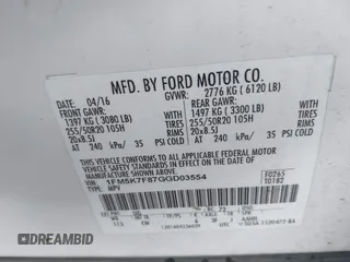 2016 Ford Explorer Limited with VIN 1FM5K7F87GGD03554, listed as a IAAI auction lot 41999901 with 165,359 mi miles and . Bid and sale history available at DreamBid. Image 9.