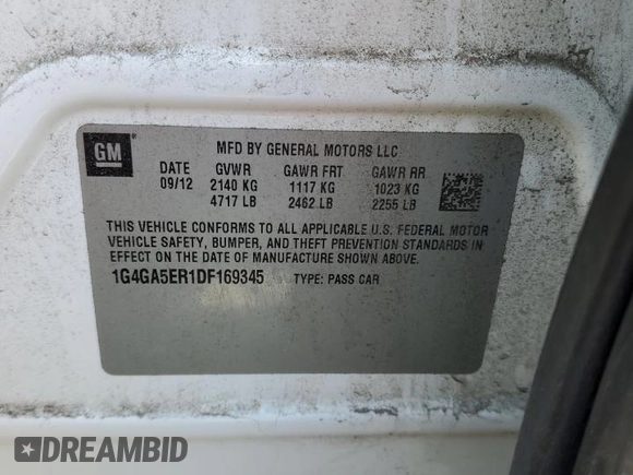 2013 Buick LaCrosse with VIN 1G4GA5ER1DF169345, listed as a Copart auction lot 53306215 with 145,884 mi miles and Non repairable. Bid and sale history available at DreamBid. Image 13.