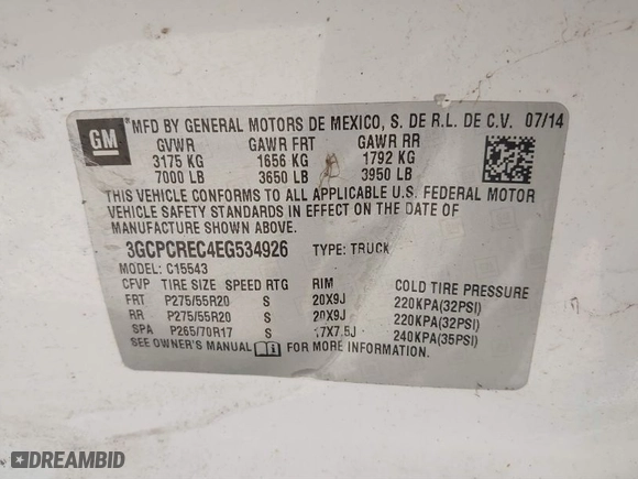 2014 Chevrolet Silverado 1500 LT with VIN 3GCPCREC4EG534926, listed as a IAAI auction lot 41671254 with 192,429 mi miles. Bid and sale history available at carsss.com. Image 9.