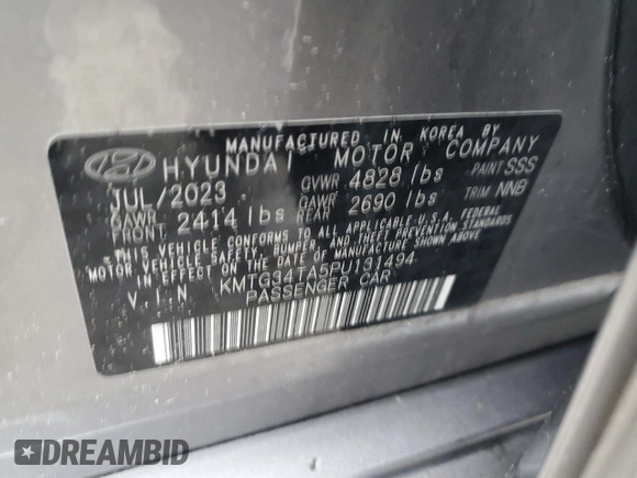 2023 Genesis G70 2.0T with VIN KMTG34TA5PU131494, listed as a Copart auction lot 76295844 with Not Provided miles and Non Repairable. Bid and sale history available at DreamBid. Image 13.