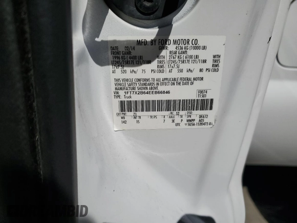 2014 Ford F-250 XL with VIN 1FT7X2B64EEB66846, listed as a Copart auction lot 57212565 with 261,721 mi miles and Salvage title. Bid and sale history available at DreamBid. Image 12.
