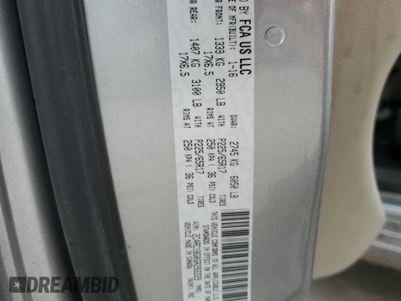 2016 Chrysler Town & Country Touring with VIN 2C4RC1BG0GR292229, listed as a Copart auction lot 66702584 with 118,976 mi miles and Salvage Title. Bid and sale history available at DreamBid. Image 15.