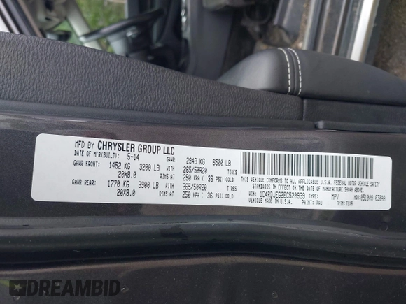 2014 Dodge Durango Citadel with VIN 1C4RDJEG2EC520939, listed as a IAAI auction lot 42272953 with 191,458 mi miles and . Bid and sale history available at DreamBid. Image 9.