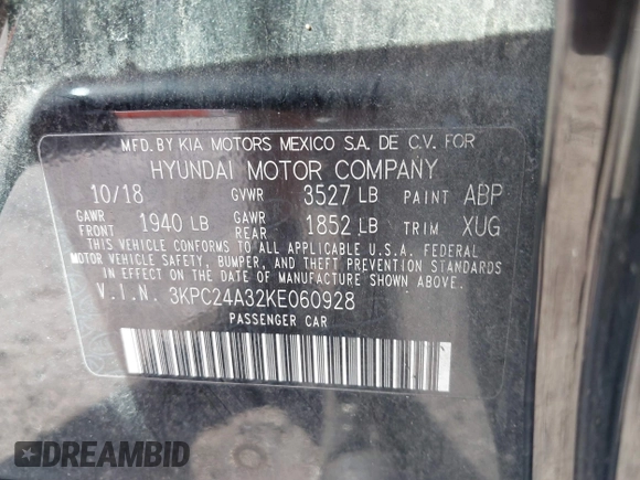 2019 Hyundai Accent SE with VIN 3KPC24A32KE060928, listed as a IAAI auction lot 41190538 with 81,971 mi miles. Bid and sale history available at carsss.com. Image 9.