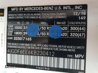2019 Mercedes-Benz GLS with VIN 4JGDF6EE6KB230412, listed as a Copart auction lot 70156373 with 28,745 mi miles. Bid and sale history available at carsss.com. Image 13.