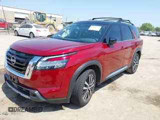 2023 Nissan Pathfinder Platinum with VIN 5N1DR3DK6PC210286, listed as a IAAI auction lot 42021775 with 48,482 mi miles and . Bid and sale history available at DreamBid. Image 2.