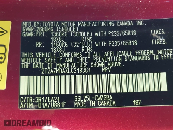 2020 Lexus RX 350 with VIN 2T2AZMDAXLC218361, listed as a IAAI auction lot 42617706 with 77,387 mi miles and . Bid and sale history available at DreamBid. Image 9.