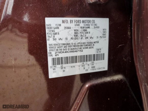2009 Ford Edge Limited with VIN 2FMDK49C59BA67152, listed as a Copart auction lot 48115625 with 136,173 mi miles and Salvage Title. Bid and sale history available at carsss.com. Image 15.
