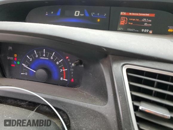 2013 Honda Civic Cpe LX with VIN 2HGFG3B51DH530352, listed as a Copart auction lot 52578775 with 155,627 mi miles and Salvage Title. Bid and sale history available at carsss.com. Image 9.