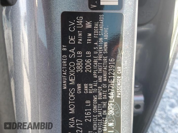 2017 Kia Forte S with VIN 3KPFL4A77HE123916, listed as a Copart auction lot 50383145 with 90,383 mi miles and Salvage Title. Bid and sale history available at DreamBid. Image 12.