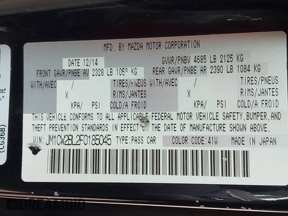 2015 Mazda 5 Sport с VIN JM1CW2BL2F0185045, выставлен на аукционе IAAI как лот 42487509 с пробегом 164 978 миль миль и . История ставок и продаж доступна на DreamBid. Изображение 9.