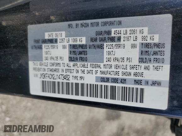 2018 Mazda CX-5 Touring with VIN JM3KFACM2J1473462, listed as a Copart auction lot 48011385 with 45,653 mi miles and Salvage Title. Bid and sale history available at carsss.com. Image 13.