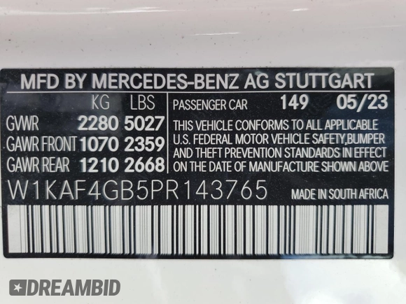 2023 Mercedes-Benz C 300 z VIN W1KAF4GB5PR143765, wystawiony jako Copart lot #56365395 z przebiegiem 5 943 mil mil oraz Szkoda całkowita • Salvage title. Historia ofert i sprzedaży dostępna na DreamBid. Obrazek 13.