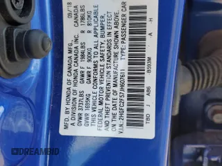 2018 Honda Civic LX with VIN 2HGFC2F57JH607611, listed as a Copart auction lot 56110745 with 39,572 mi miles and Salvage Title. Bid and sale history available at DreamBid. Image 12.