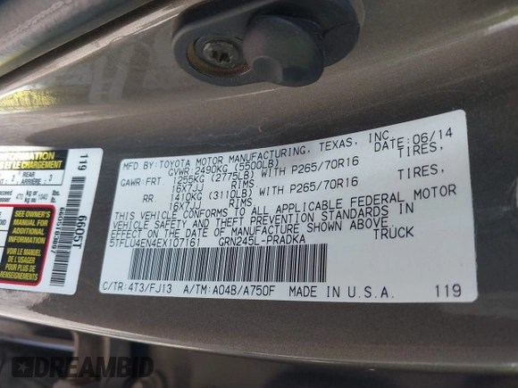 2014 Toyota Tacoma with VIN 5TFLU4EN4EX107161, listed as a IAAI auction lot 41411872 with 134,273 mi miles. Bid and sale history available at carsss.com. Image 9.