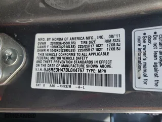 2011 Honda CR-V SE with VIN 5J6RE3H47BL044767, listed as a Copart auction lot 50050655 with 156,368 mi miles and Salvage Title. Bid and sale history available at carsss.com. Image 12.