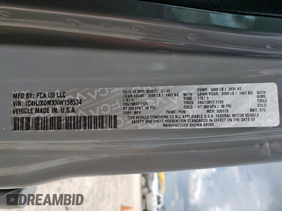 2022 Jeep Wrangler Unlimited Willys Sport with VIN 1C4HJXDMXNW158534, listed as a Copart auction lot 62179995 with 66,947 mi miles and Salvage title. Bid and sale history available at DreamBid. Image 13.