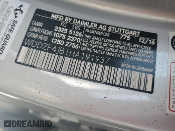 2017 Mercedes-Benz E 300 Luxury with VIN WDDZF4JB1HA191937, listed as a Copart auction lot 74582354 with Not Provided miles and Salvage Title. Bid and sale history available at DreamBid. Image 13.