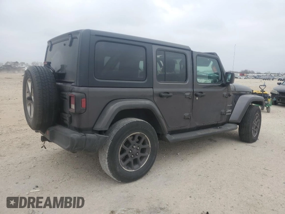 2020 Jeep Wrangler Unlimited Sahara with VIN 1C4HJXENXLW148140, listed as a Copart auction lot 43897435 with 104,411 mi miles and Salvage Title. Bid and sale history available at carsss.com. Image 3.