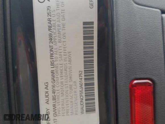2018 Audi A5 Sportback Premium with VIN WAUDNCF55JA014752, listed as a Copart auction lot 62065494 with 48,801 mi miles and Salvage Title. Bid and sale history available at carsss.com. Image 12.
