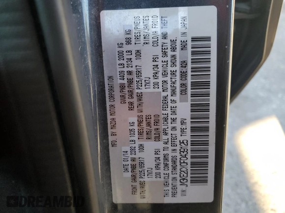 2015 Mazda CX-5 Touring with VIN JM3KE2CY0F0439125, listed as a Copart auction lot 43324945 with 210,404 mi miles and Clean Title. Bid and sale history available at DreamBid. Image 13.