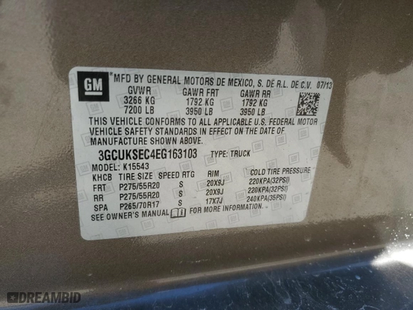 2014 Chevrolet Silverado 1500 LTZ with VIN 3GCUKSEC4EG163103, listed as a Copart auction lot 49726975 with 171,562 mi miles and Non Repairable. Bid and sale history available at carsss.com. Image 12.