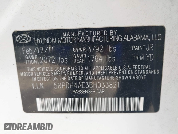 2011 Hyundai Elantra GLS with VIN 5NPDH4AE3BH033821, listed as a IAAI auction lot 42034422 with 222,069 mi miles. Bid and sale history available at carsss.com. Image 9.