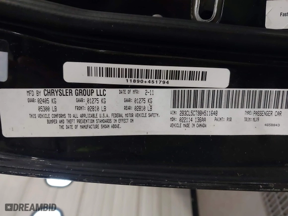 2011 Dodge Charger RT Plus with VIN 2B3CL5CT9BH511648, listed as a IAAI auction lot 41734392 with 103,112 mi miles. Bid and sale history available at carsss.com. Image 9.