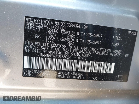 2023 Toyota RAV4 Hybrid LE with VIN JTMMWRFV6PD186024, listed as a IAAI auction lot 41417213 with 9,217 mi miles. Bid and sale history available at carsss.com. Image 9.
