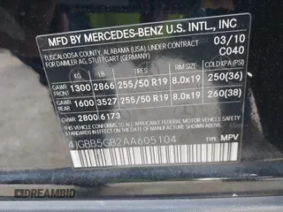 2010 Mercedes-Benz M 350 с VIN 4JGBB5GB2AA605104, выставлен на аукционе IAAI как лот 41922137 с пробегом 95 870 миль миль и . История ставок и продаж доступна на DreamBid. Изображение 9.