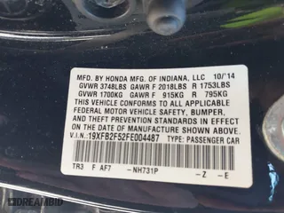 2015 Honda Civic Sedan LX with VIN 19XFB2F52FE004487, listed as a IAAI auction lot 41900671 with 125,497 mi miles. Bid and sale history available at carsss.com. Image 9.