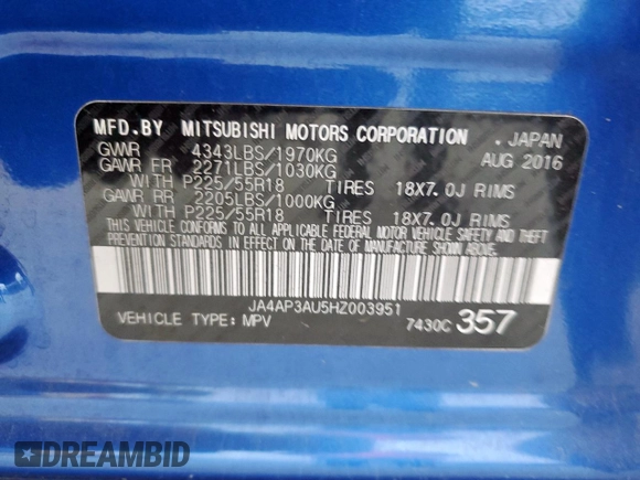 2017 Mitsubishi Outlander ES с VIN JA4AP3AU5HZ003951, выставлен на аукционе Copart как лот 57322925 с пробегом 188 119 миль миль и Списание • Salvage title. История ставок и продаж доступна на DreamBid. Изображение 14.