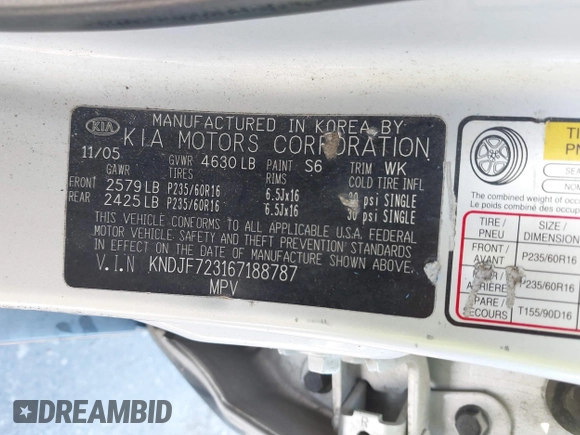 2006 Kia Sportage LX with VIN KNDJF723167188787, listed as a IAAI auction lot 41886395 with 312,426 mi miles and . Bid and sale history available at carsss.com. Image 9.