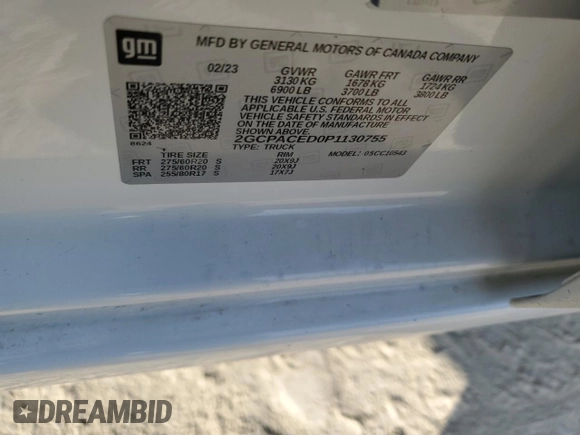2023 Chevrolet Silverado 1500 LT with VIN 2GCPACED0P1130755, listed as a Copart auction lot 44508825 with Not Provided miles and Salvage Title. Bid and sale history available at DreamBid. Image 12.