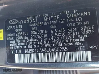 2020 Hyundai Kona SE with VIN KM8K1CAA8LU460255, listed as a IAAI auction lot 41756312 with 67,933 mi miles. Bid and sale history available at carsss.com. Image 9.