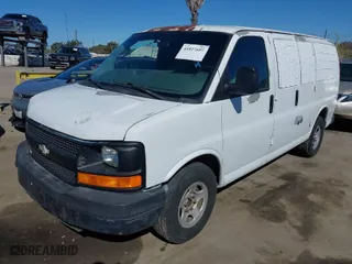 2008 Chevrolet Express Cargo Van with VIN 1GCFG15X281178354, listed as a IAAI auction lot 41827697 with 156,535 mi miles. Bid and sale history available at carsss.com. Image 2.