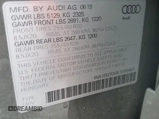 2019 Audi Q3 S line Premium Plus with VIN WA1EECF36K1070457, listed as a Copart auction lot 85830154 with 53,075 mi miles and Salvage Title. Bid and sale history available at carsss.com. Image 15.