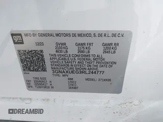 2024 Chevrolet Equinox LT with VIN 3GNAXUEG3RL244777, listed as a IAAI auction lot 42067815 with 14,724 mi miles. Bid and sale history available at carsss.com. Image 9.