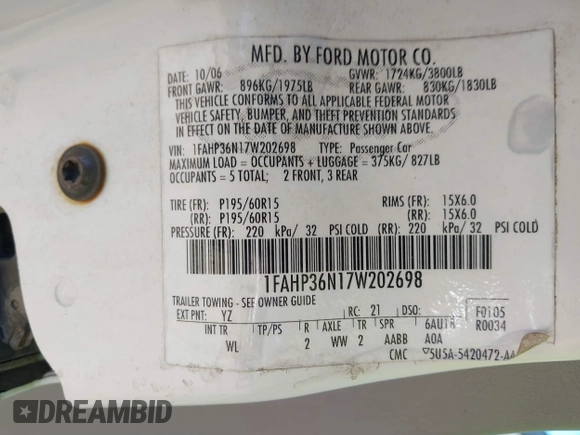 2007 Ford Focus SE с VIN 1FAHP36N17W202698, выставлен на аукционе IAAI как лот 41731148 с пробегом 185 171 миль миль и . История ставок и продаж доступна на DreamBid. Изображение 9.