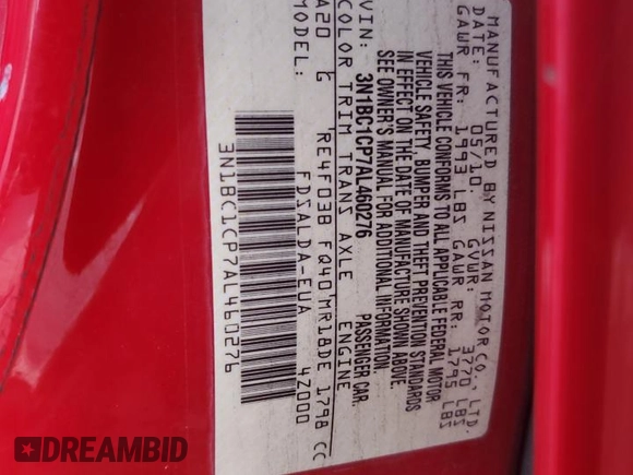 2010 Nissan Versa 1.8 SL with VIN 3N1BC1CP7AL460276, listed as a Copart auction lot 73652014 with 164,615 mi miles and Salvage Title. Bid and sale history available at carsss.com. Image 12.
