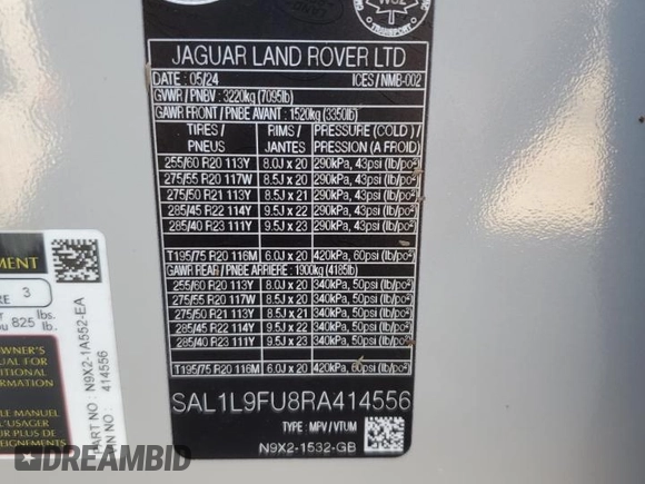 2024 Land Rover Range Rover Sport Dynamic SE with VIN SAL1L9FU8RA414556, listed as a Copart auction lot 68875774 with 19 mi miles and Non Repairable. Bid and sale history available at DreamBid. Image 13.
