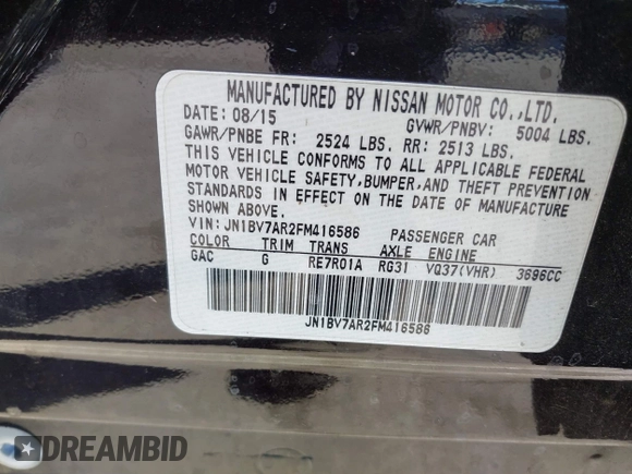 2015 Infiniti Q50 Premium z VIN JN1BV7AR2FM416586, wystawiony jako IAAI lot #41728760 z przebiegiem 138 446 mil mil oraz . Historia ofert i sprzedaży dostępna na DreamBid. Obrazek 9.